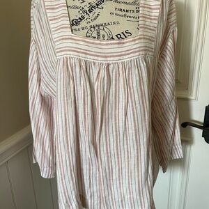 Rachel Zoe Linen Blouse in Pink and White Stripes